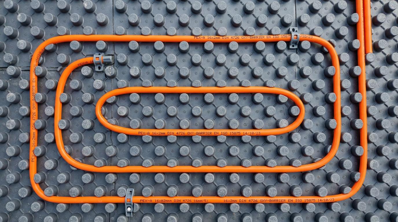 Vloerverwarming op noppenplaten in een nieuwbouwproject